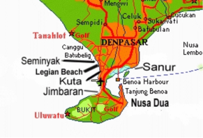 Karte Bali Bali Karte Jimbaran, Kuta, Sanur, Nusa Dua, Seminyak, Legian Beach